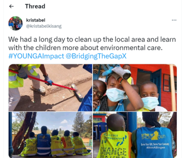 @kristabetkisang We had a long day to clean up the local area and learn with the children more about environmental care. #YOUNGAlmpact @BridgingTheGapX